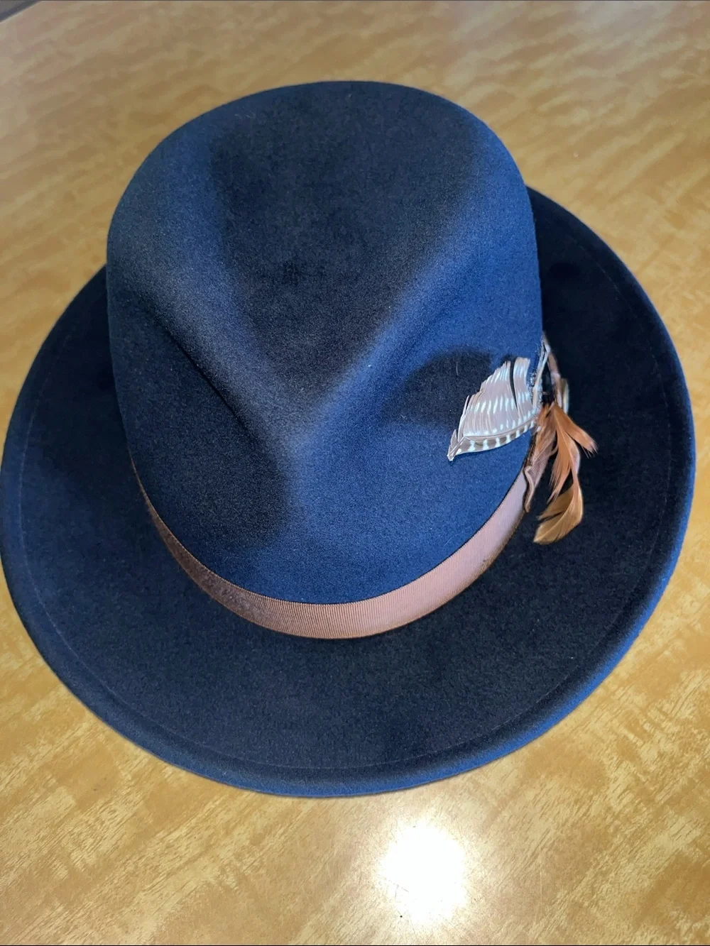 Goorin Bros. “The Doctor” Navy 100% Wool Fedora w/ Brown Band & Feather